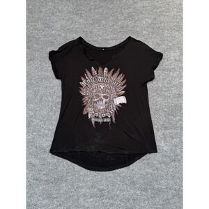 Full Throttle Saloon Sturgis SD Graphic T-Shirt Black Rhinestone Skull Large‎